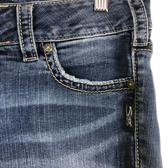 Silver Jeans Co. Elyse Capri W30/L22.5 Mid-Rise Slim Fit Distressed Blue Jeans - Picture 6 of 12